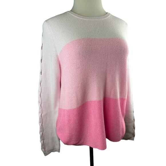 Lilly Pulitzer Carin Sweater Knit Pink Ombre Colorblock Eyelet Sleeves Size XL - Picture 4 of 13